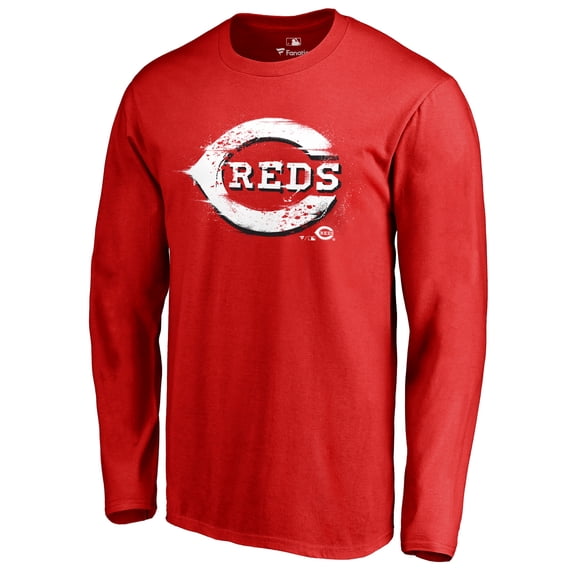 Men's Red Cincinnati Reds Splatter Logo Long Sleeve T-Shirt