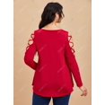 thumbnail image 3 of Top de Talla Extra con Hombros Al Aire con Anillo de Ojo de Cerradura Rosegal  Mangas largas de talla grande, 3 of 5