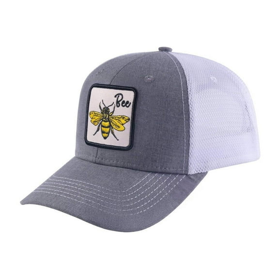 Unisex Embroidered The Bee, 6-Panel Trucker Hat, Light Grey/White, Adjustable Fit