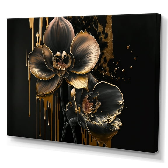 Designart Black And Gold Orchid I Canvas Wall Art