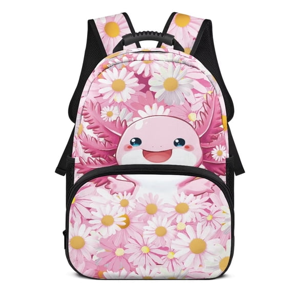 KUIFORTI Daisy Axolotl Girls Backpack Kids School Bag Cute Bookbag Comfortable Adjustable Straps Multiple Organizer Pockets for Elementary Middle