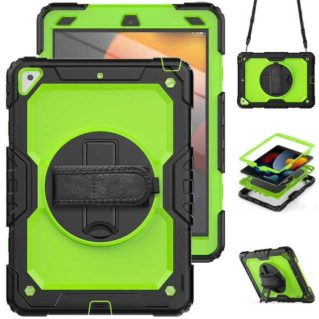 Case for iPad Air 3rd Generation 2019/iPad Pro 10.5 Inch 2017 with Screen Protector, 360 Degree Rotating Kickstand Hand Strap Heavy Duty Shockproof Cover with Shoulder Strap, Lime PC
