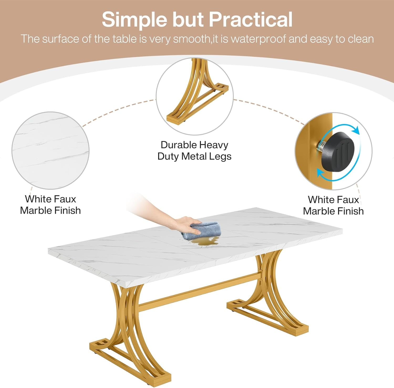 Tribesigns 63'' Executive Desk, Modern Computer Desk with Faux Marble Tabletop, and Stylish Metal Legs