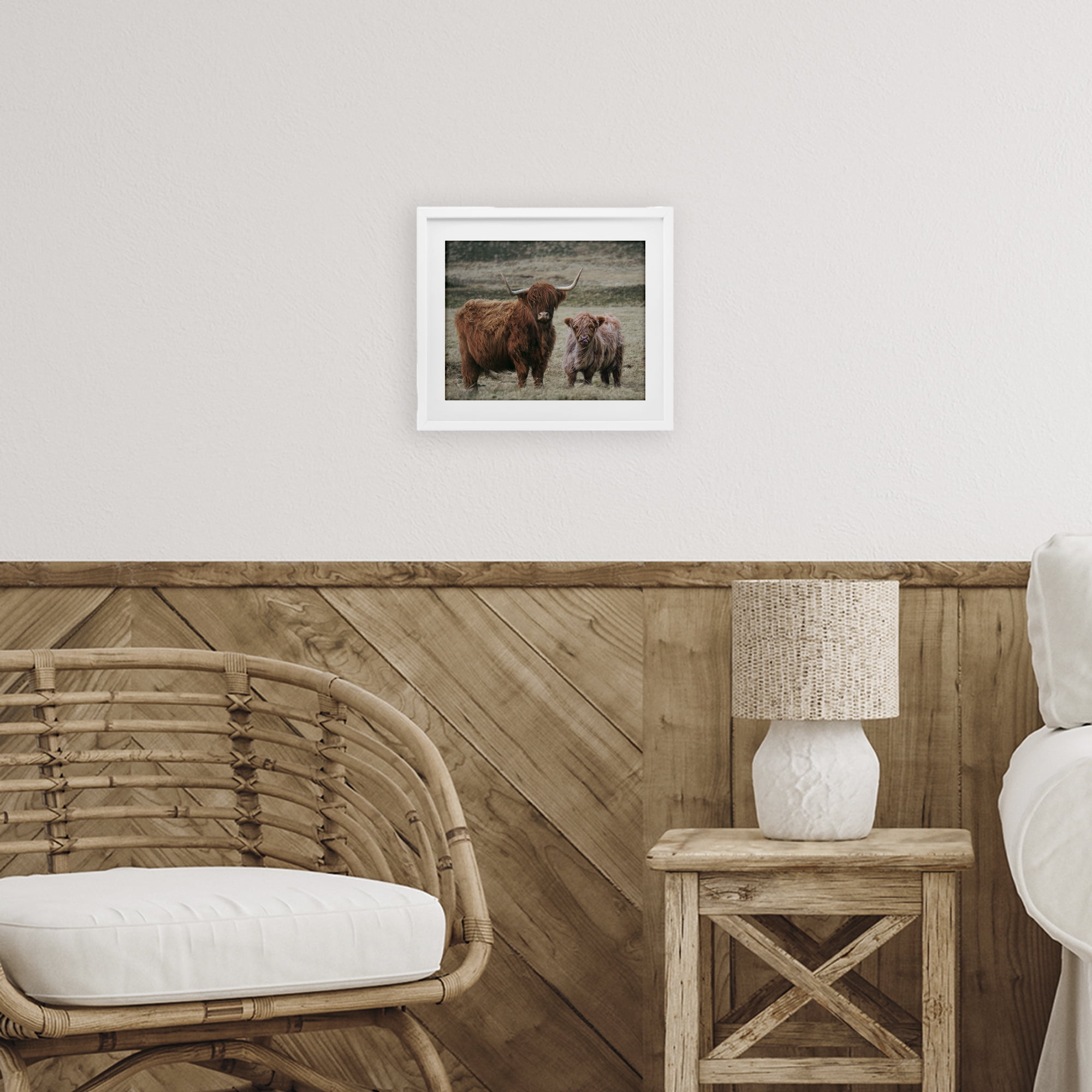 Mom & Baby Cow White Framed Print Under Glass, design by Lettered and Lined