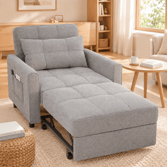 3 in 1 Convertible Sofa Bed, Asofer Sleeper sofa with Adjustable Backrest & Pockets, Small Couch Bed for Apartment, Gray