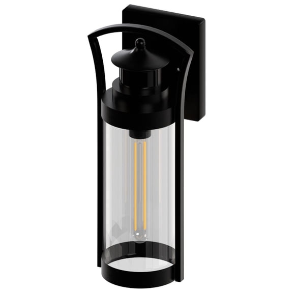 Ambiate Crespa Lantern-Style Wall Sconce, Motion Sensor, Medium Base (E26) Socket, Black Finish, Clear Glass Shade, for Porches, Patios, Garage Openings, Commercial or Residential, ETL
