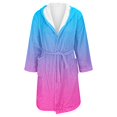 thumbnail image 4 of Women's Color Gradient Plush Bathrobe, Ombre Fade Hooded Robe, Long Length Belted Loungewear, Soft Fleece Kimono Style Gown, Cozy Gradient Color Change Robe Light Blue XXXL, 4 of 4