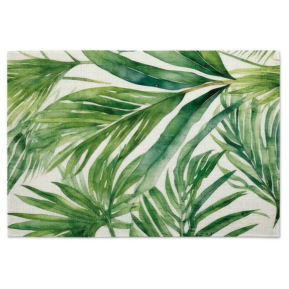 Highland Home "Green Palm Leaves" 4-Pack Cotton Blend Washable Placemats