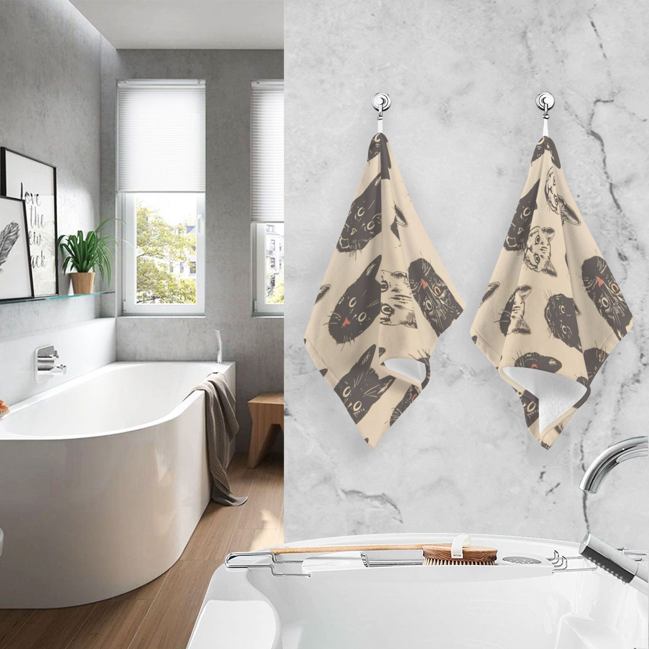 Cotton Towel Two-Piece 16x28 Inch One Sizex2 Face Towel Set Towel Set Cotton Hand Bath Towel Bathroom Beach Black Cat