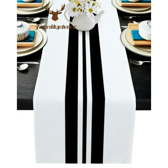 Black White Strips Table Runner Home Wedding Decor Table Flag Mat Table Centerpieces Decoration Party Dining Long Tablecloth