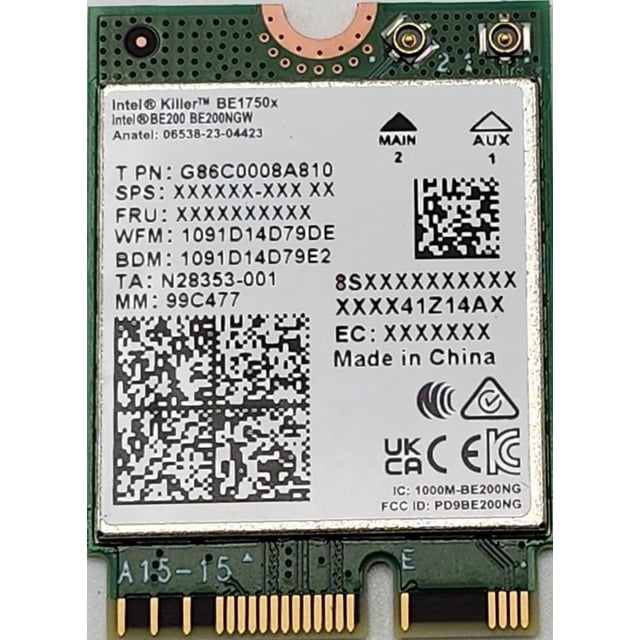 Tarjeta Wi-Fi 7 Intel Killer BE200 1750x y BT 5.4 para Intel