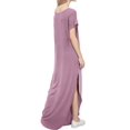 thumbnail image 3 of Vestido a juego con cuello en V, casual, holgado, manga corta, maxi con bolsillo, 3 of 4