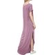 thumbnail image 3 of Vestido a juego con cuello en V, casual, holgado, manga corta, maxi con bolsillo, 3 of 4