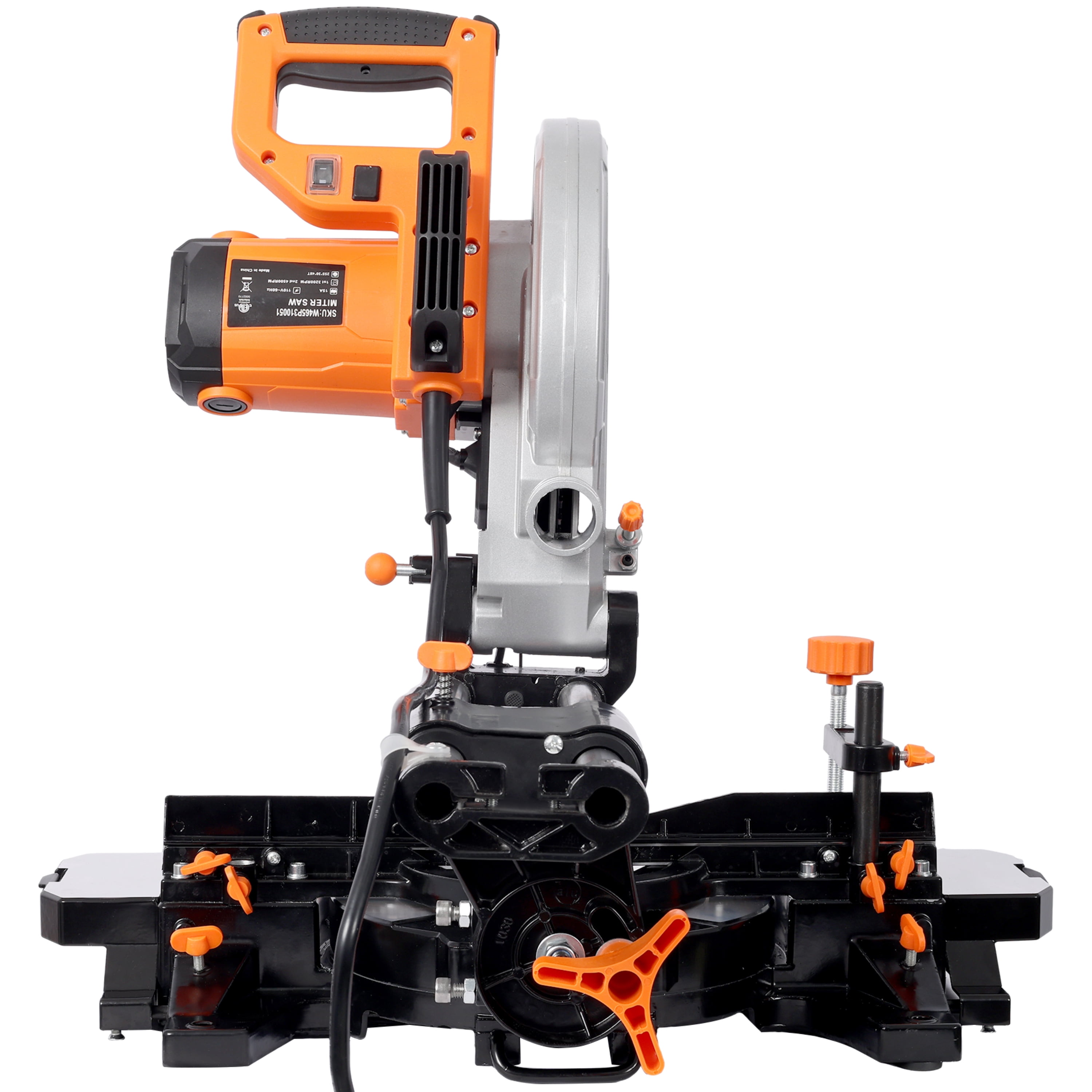 LuckyNote 10-Inch Single Bevel Double Speed Sliding Miter Saw, 48T Blade, 2-Speed 3200/5000 RPM, 3.5"x13" Cutting Capacity Black+Orange
