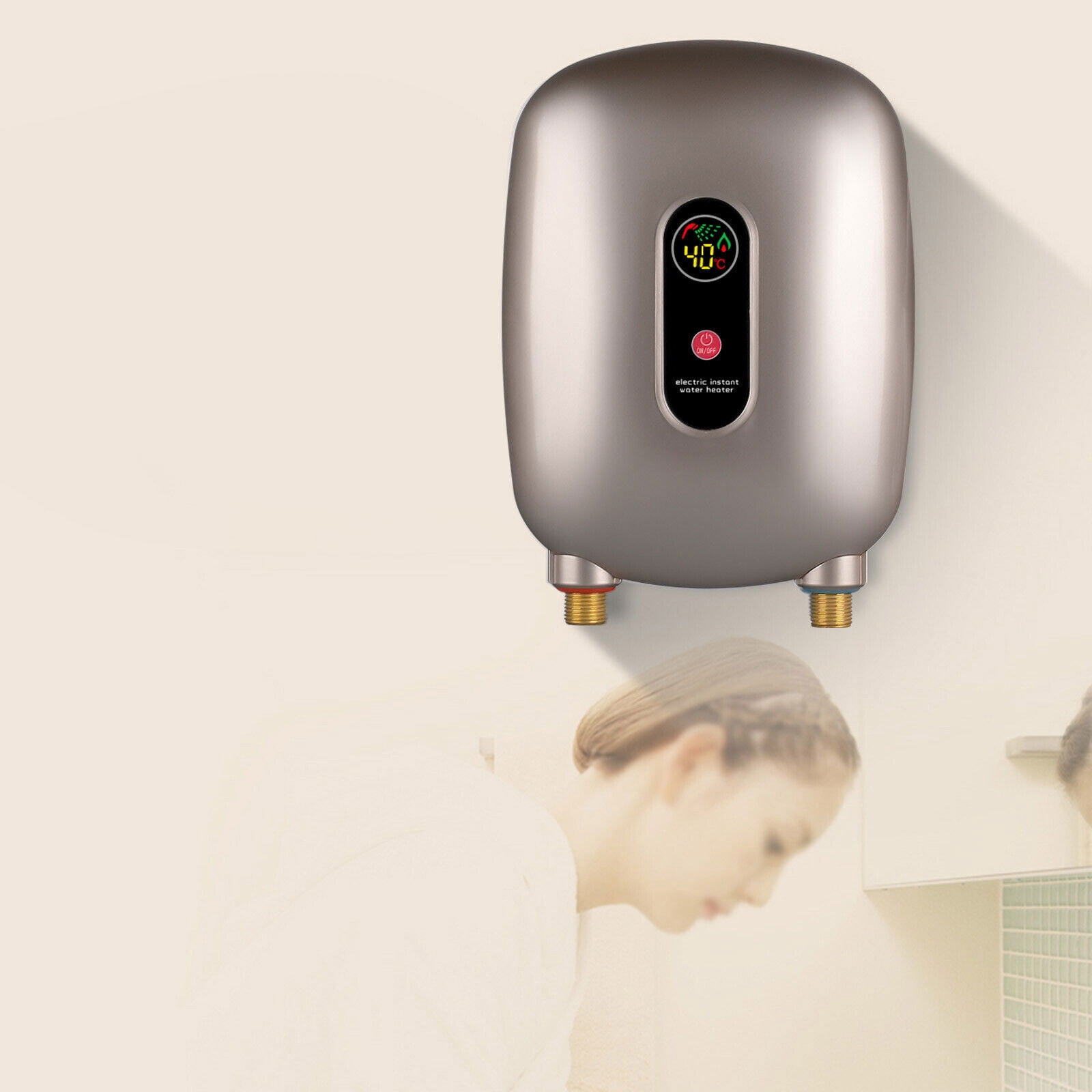 3000w Electric Instant Hot Water Heater Mini Tankless Heater Kitchen 68-126°F Ipx4 110v Black/Gold