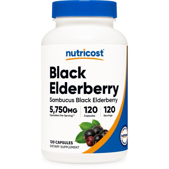 Nutricost Black Elderberry Vegetarian Capsules 575mg (120 Capsules) - Gluten Free and Non-GMO Supplement