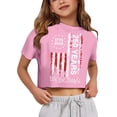 thumbnail image 2 of Girls 250th Anniversary Crop Top, Patriotic American Flag Print Short Sleeve Tee for Kids, Casual Independence Day Summer Shirt for Daily Holiday Wear(Pink,11-12 Years), 2 of 3