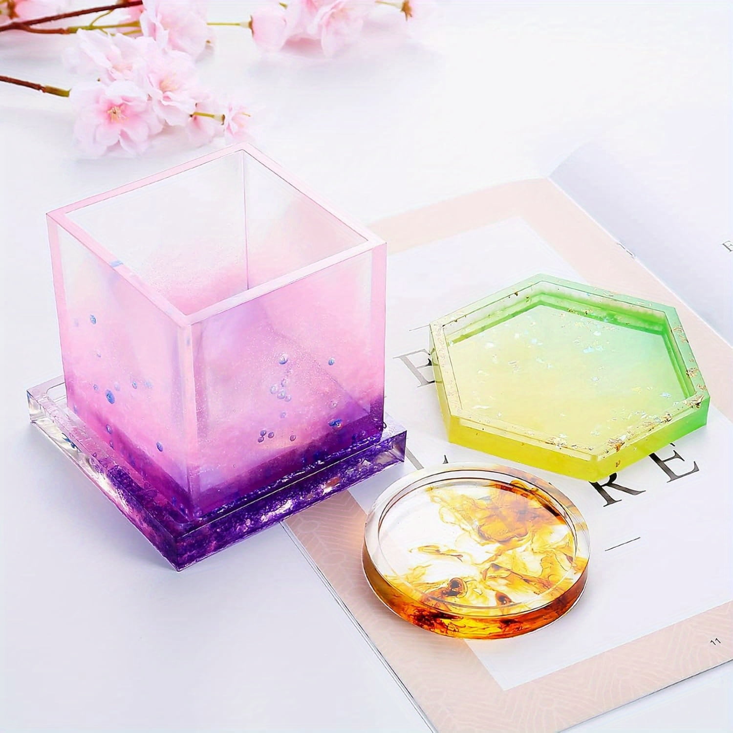 28Pcs Silicone Resin Molds Set, Multi-Shape Casting Molds for Epoxy Resin, Candles Making with Measuring Cup, Cube, Square, Round Molds - Silicone Molds for Home Decor