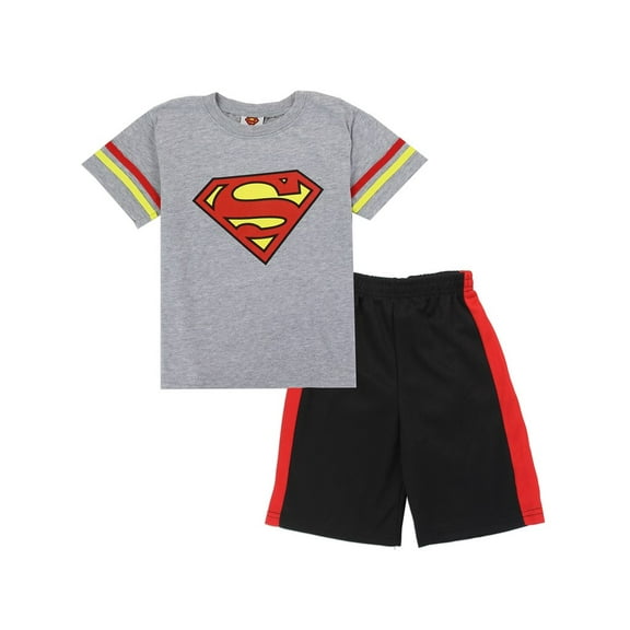 Superman Toddler Boys' Varsity Tee and Mesh Shorts Set, Heather Gray