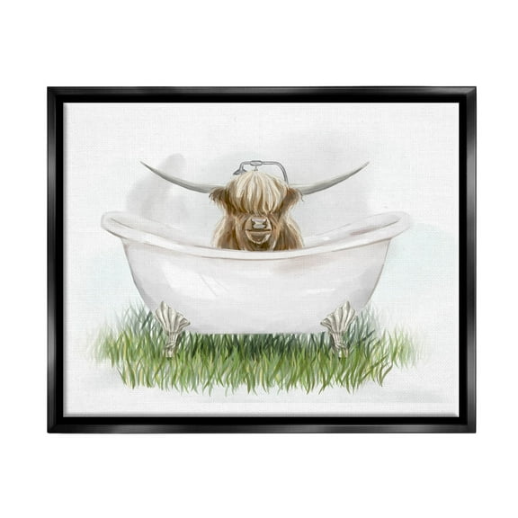 Country Highland Cattle Bathtub Animals & Insects Graphic Art Jet Black Framed Art Print Wall Art