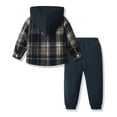 thumbnail image 3 of CUZIBR Girls Fall Outfit Plaid Button Hooded Long Sleeve Jacket Blouse And Wide Leg Sweatpants Casual Gentleman Holiday Front Pocket T Shirt Pants Cozy Clothing Sets,Navy,6-9 Months, 3 of 8