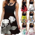thumbnail image 2 of las mujeres de cuello redondo vestido casual sin mangas vestido floral impreso vestido delgado flor vestido más el tamaño, 2 of 4