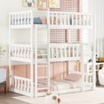thumbnail image 3 of [Luckynote]Twin Size Triple Rubber Wood Bunk Bed, with Ladders, Guardrails Detachable Bunk Bed, Twin over Twin over Twin,Natural, 3 of 10