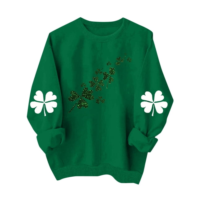 Camiseta de Manga Larga de Entrenamiento para las Mujeres Pack St Patricks Día Impreso Casual Suelto Ajuste Sudadera, Camisetas de Manga Larga de las Mujeres Casual Cuello Redondo Blusa de Suéter sin