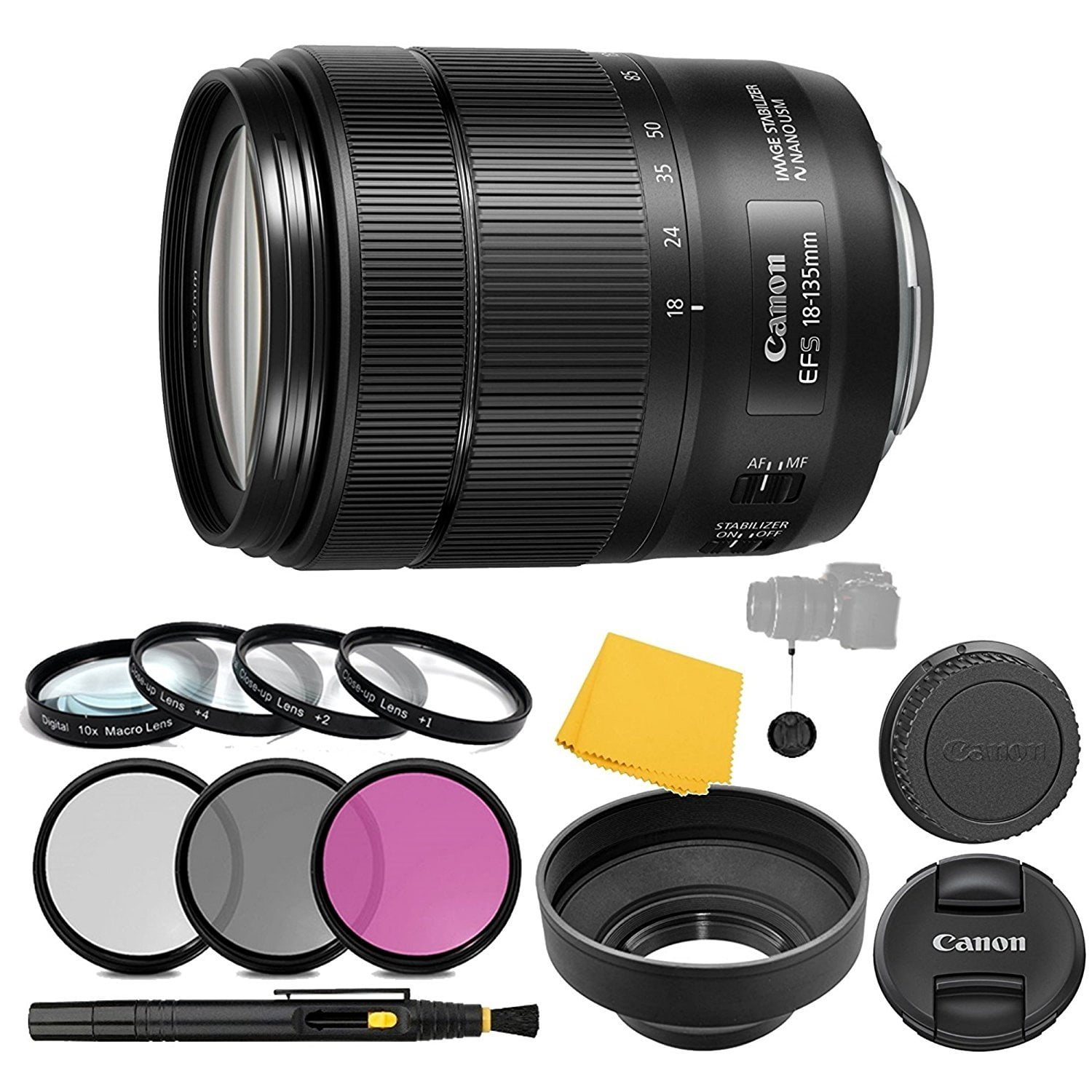 Canon EFS 18135mm f/3.55.6 IS Nano USM Lens + 3 Piece Filter Set + 4