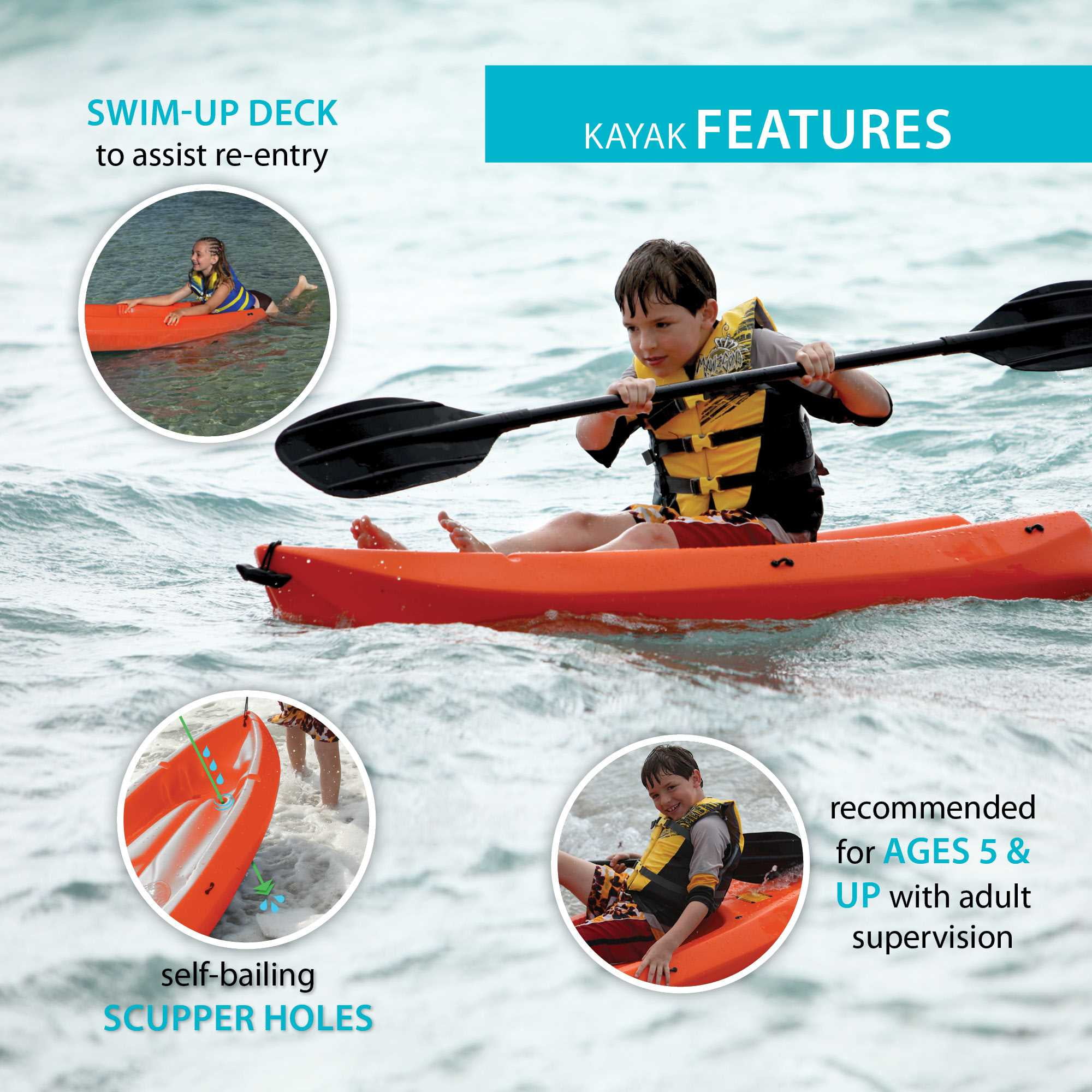 Lifetime Wave 6 ft Youth Sit-on-Top Kayak, Orange (90154