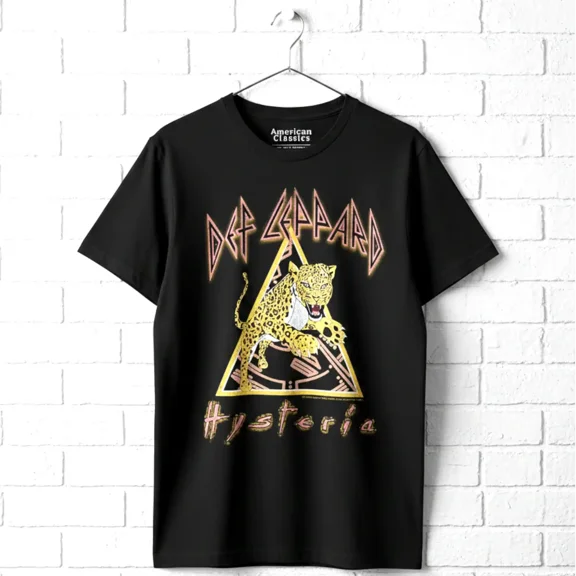 Def Leppard Hysteria Pouncing Leopard Men's T Shirt (Black, Adult5XL) (Black, Adult4XL)