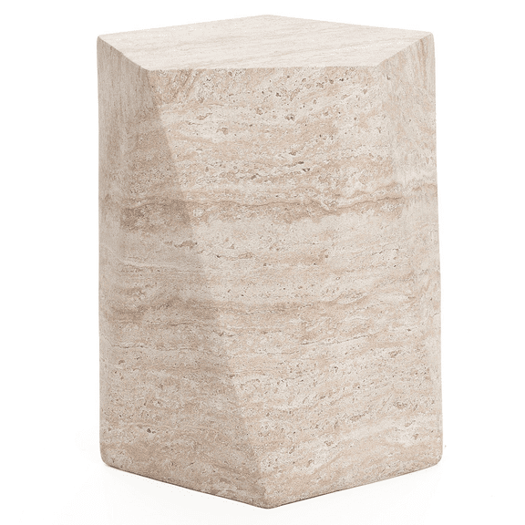 Leisuremod Nexovo Collection Side Table, Modern Stone Accent End Table for Living Room, Bedroom or Outdoor Patio, Contemporary Hexagon Design, Travertine