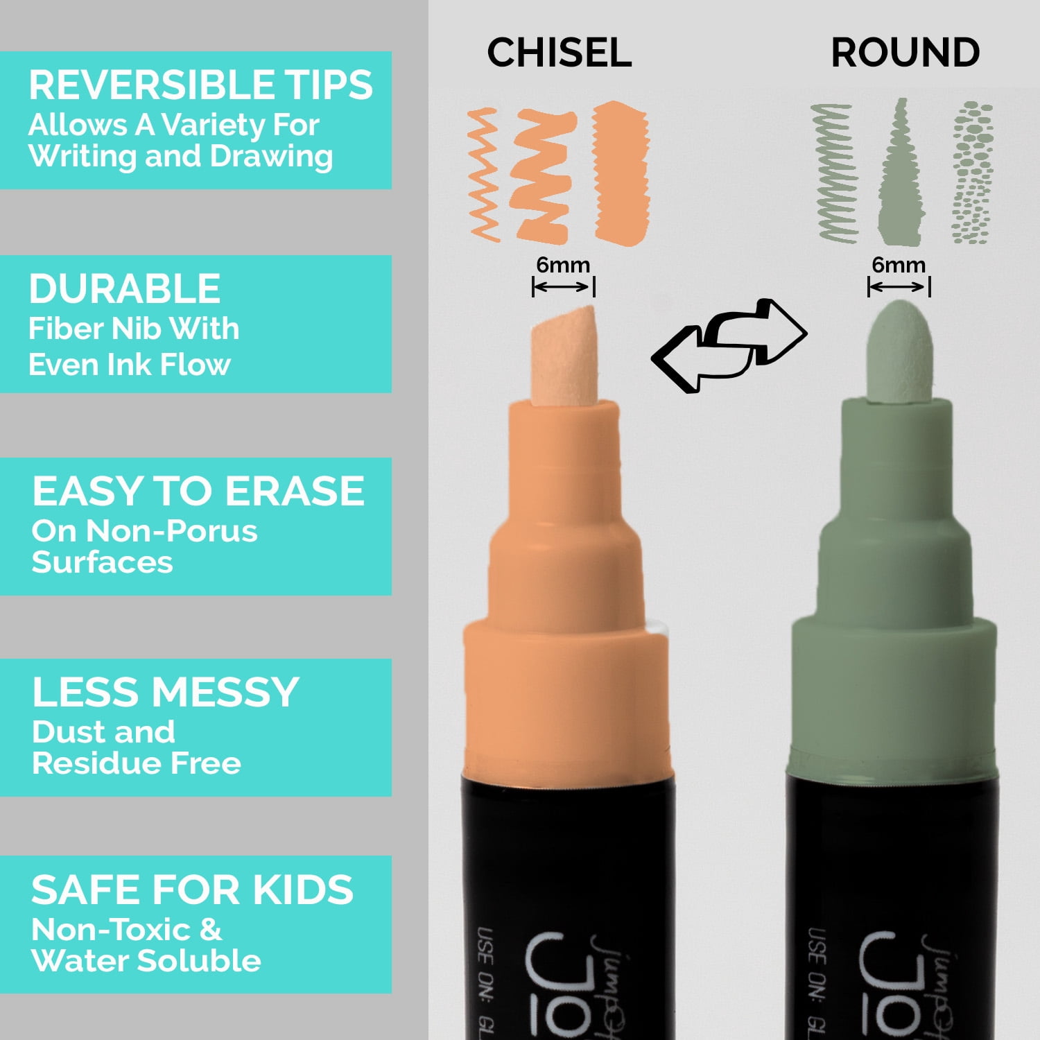 JumpOff Jo - 30 Pack of Liquid Chalk Markers - Reversible Chisel and Round Tip