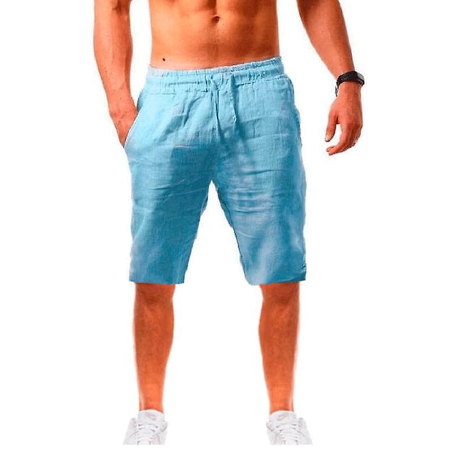Nuevos pantalones cortos de lino y algodón para hombre, pantalones de lino transpirables de verano para hombre, ropa de calle de Fitness S-3xlBlueUS M