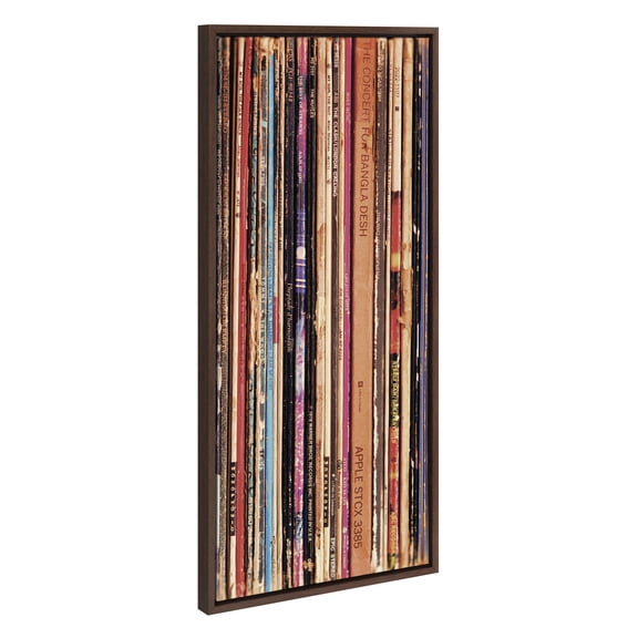 Kate and Laurel Sylvie 33RPM Framed Canvas Wall Art by Robert Cadloff of Bomobob, 18 x 40, Brown, Decorative Music Art for Wall