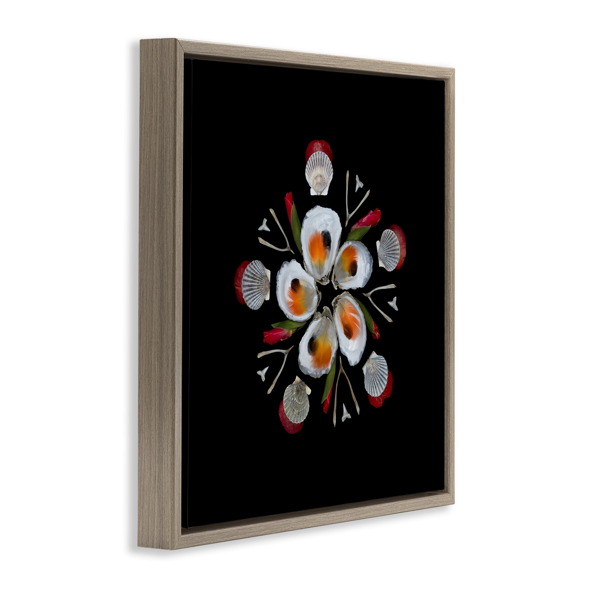 Stupell Industries Nautical Oysters Mandala Brown Framed Floater Canvas Wall Art, design by Beth Adoette
