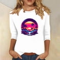 thumbnail image 2 of qolati Womens Tops 3/4 Sleeve Crewneck Cute Shirts Casual Palm Tree Print Trendy Blouses 2024 Summer Hawaiian Pullover Blouse, 2 of 4