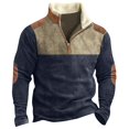 thumbnail image 3 of Men's Stand Collar Sweatshirt with Faux Fur Hood, Outdoor Casual Top, Spring Fall Fleece Jacket for Cold Weather, Christmas Gift, Hiking and Urban Exploration,Navy,L, 3 of 5