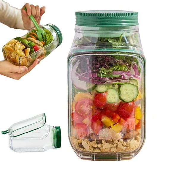 Salad Jar With Side Opening, Mason Container Sides Plastic Salads Openings, Keeping Cup For Lunch，Lunch Box For Home, Outdoor, Travel, Parties (1 Pcs)