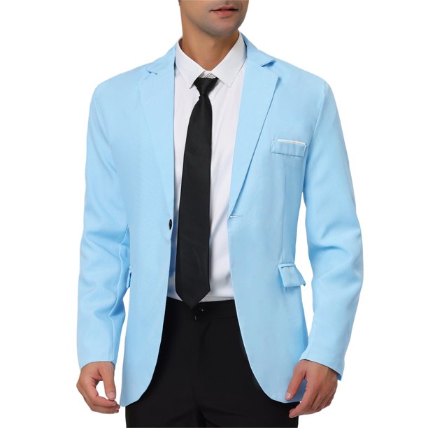 Abrigo Chic para Hombre Slim Fit Blazer de Un Solo Botón Formal M Azul Claro