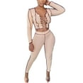 thumbnail image 1 of Faithtur Femmes? 2 Pièces Tenues, Manches Longues Lacées Crop Tops + Pantalons, 1 of 10