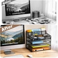 thumbnail image 2 of 4 Tier Mesh Desk Organizer, Multi-Functional Paper Letter Tray with 5 Adjustable Compartments & 3 Pen Holders - Space-Saving Desktop Storage for Office Files, Mail, Stationery - Black, 2 of 4