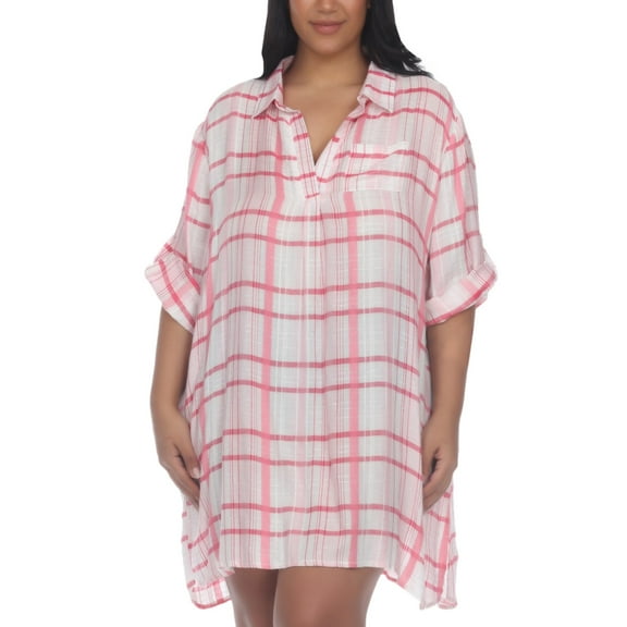 Raviya PINK Plus Size Printed Tunic Shirt Cover-up, US 2X