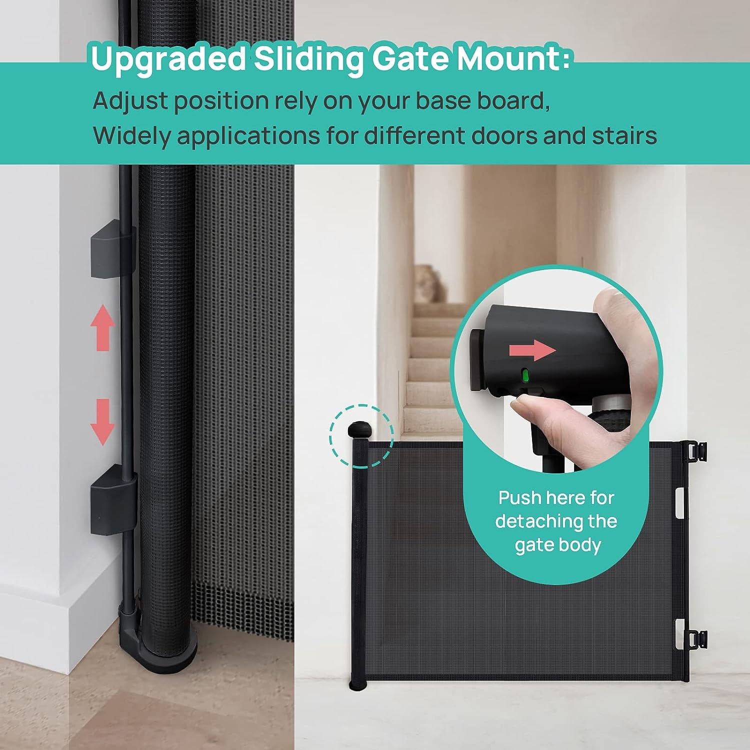Retractable Baby Gate, HDJ 42in Extra Tall Baby Safety Gate, 71" Wide Baby Gate Dog Gate for Stair, Doorway,Metal Auto-Lock,Black