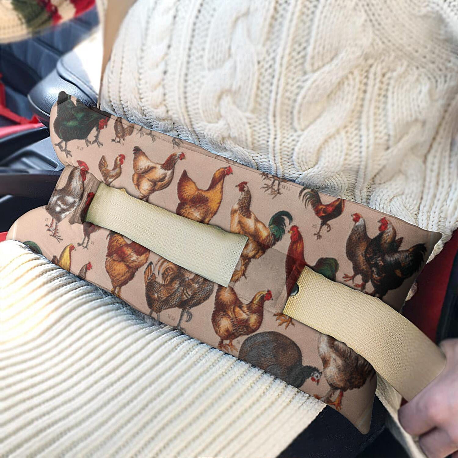Retro Chicken Wildflowers Surgery Pillow - Breast Cancer Recovery Seatbelt Cushion with Farm Design