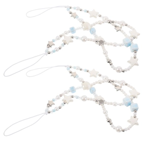 SEWCHICS 4pcs White Resin Beaded Phone Bracelet Strap with Star Shell Charm