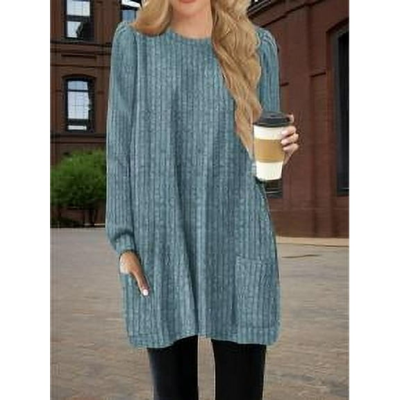 Long Sleeve Sweaters Shirts for Women Long Sweaters with Pockets