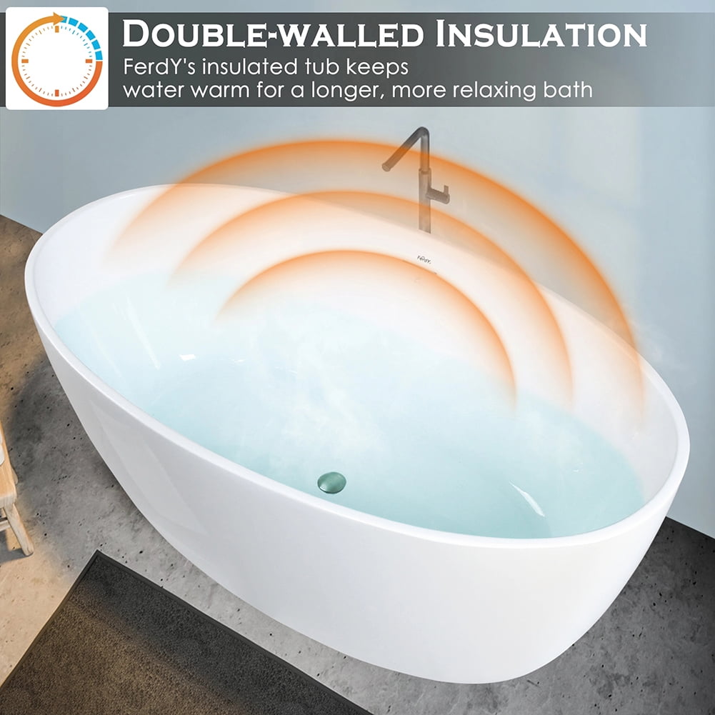 Kepooman 59" Oval Shape Stand Alone Acrylic Soaking SPA Tub, Modern Freestanding Bathtubs Kepooman 59" Oval Shape Stand Alone Acrylic Soaking SPA Tub, Modern Freestanding Bathtubs