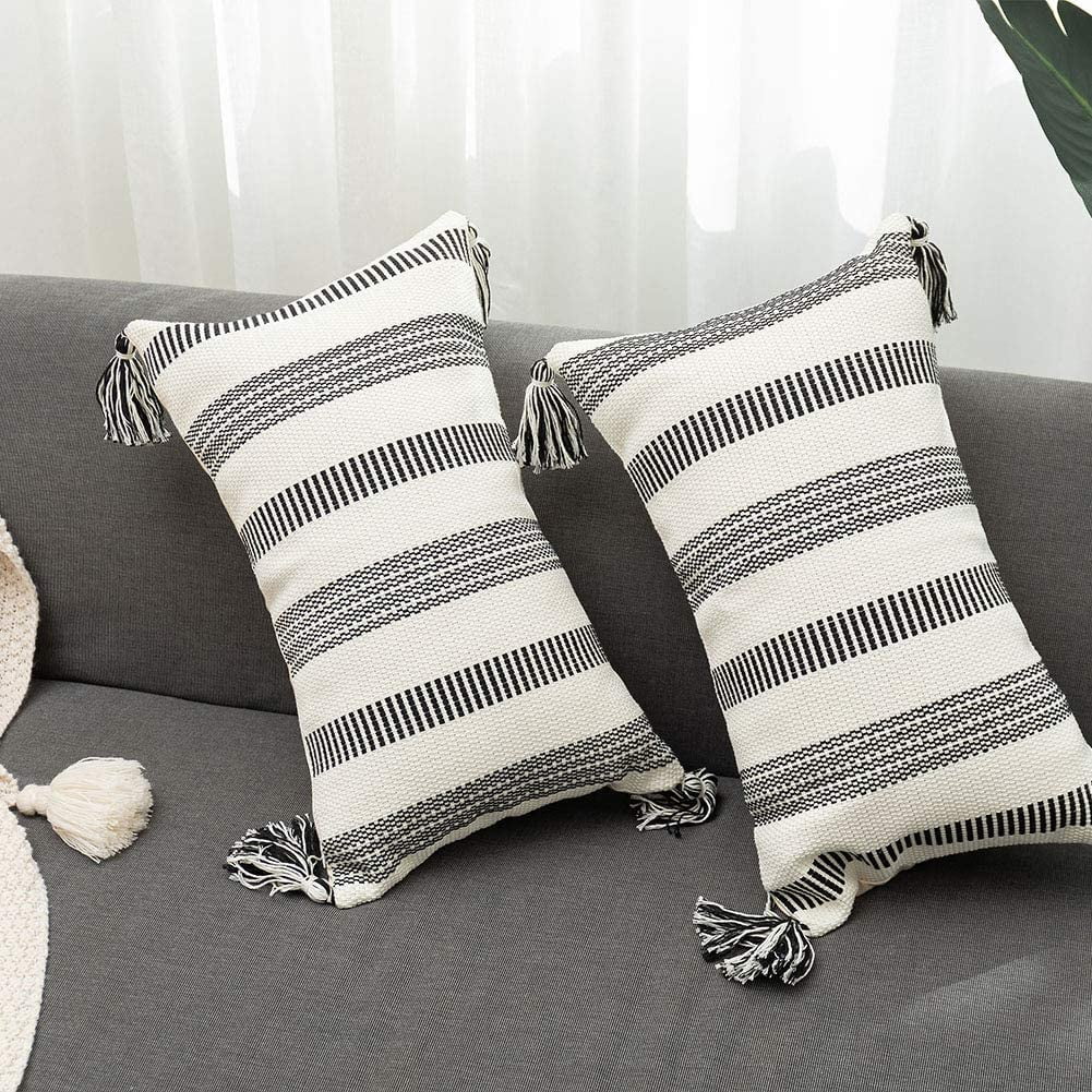 Black and white textured throw pillows sale