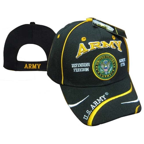 Adult Military U.S. Army With Seal Defending Freedom Adjustable Black Hat Cap